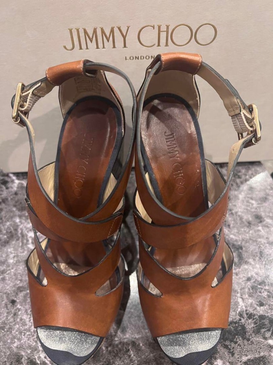 JIMMY CHOO ブラウン ウェッジヒールサンダル JIMMY CHOO ウェッジヒールサンダル 36½ ブラウン 【公式通販】