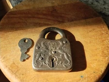  Fraim Padlock with Fighting Griffins , has Original Key, Works Good!