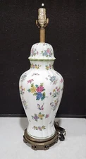 Vintage France French Hand Painted Porcelain Butterfly Floral 18" Table Lamp