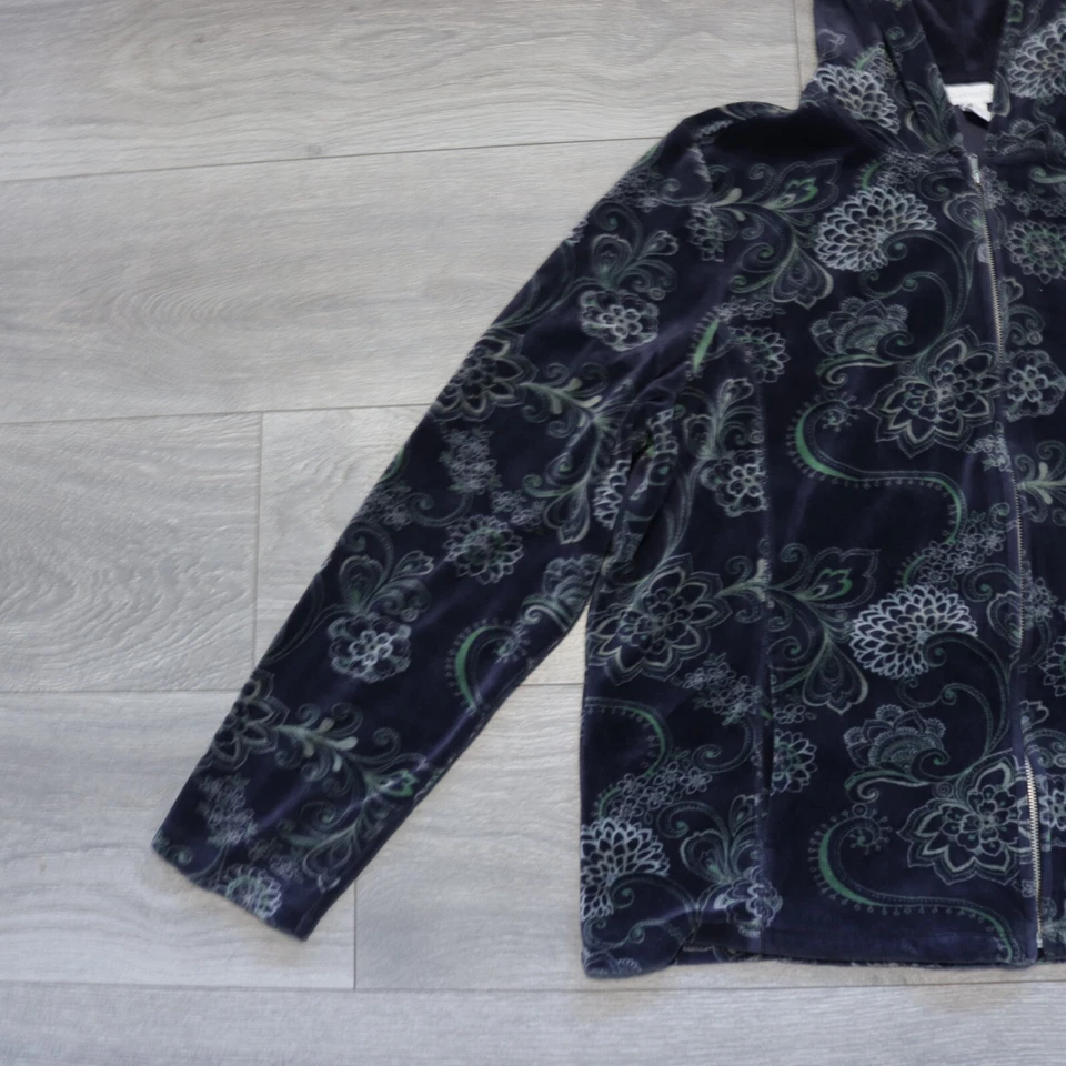 Charter Club Sudadera con Capucha XL Terciopelo Azul Verde Paisley Bolsillos Cremallera Completa Foto 4 de 4