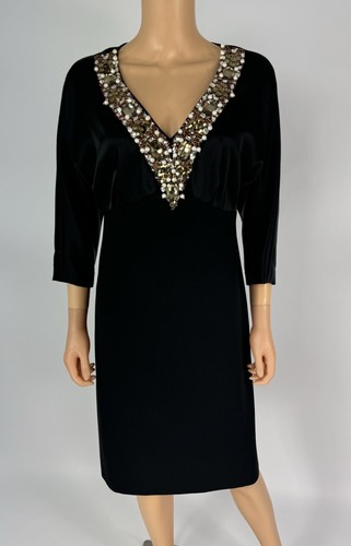 St. John Strass/Perlen langes Dolmanärmel Etui-Kleid Größe 10