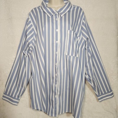 Torrid Madison Shirt Womens 5X Blue White Stripe Button Up Blouse
