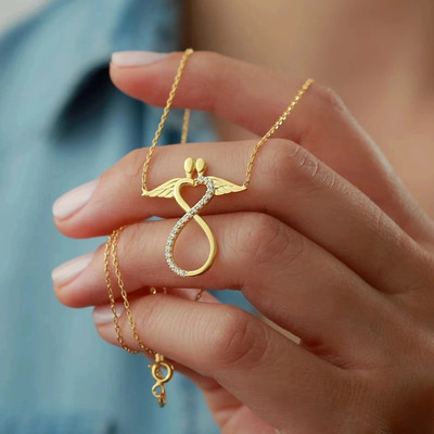 1Ct Round Lab Created Diamond Angel Wings Women's Pendant 14K Yellow Gold Plated