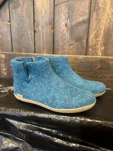 Glerups Low Boot Petrol Wolle Leder Slipper - EU Größe 37