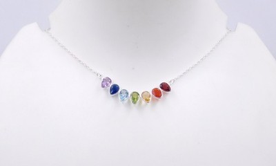 4.20 Gm 925 Sterling Silver Natural Multi Gemstone Fine Bezel Necklace Size 20''