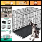 Large Dog Crate 42" Folding Metal Wire Cage Double Door with Divider Panel, Indo
