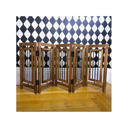 5 Panel Pet Gate Freestanding Wood & Metal Room Divider 65x25 Inch