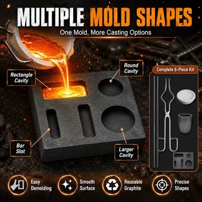 6PCS Graphite Crucible Mold Combo Gold Silver Copper Refining Casting Tools Kit