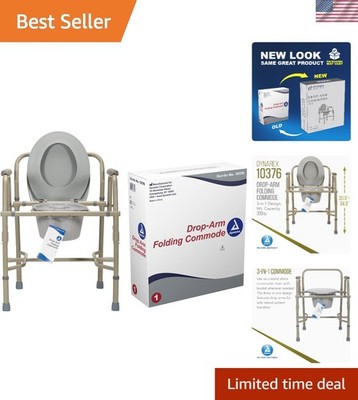 Heavy-Duty Drop-Arm Folding Commode - Adjustable, Portable Toilet for Safety