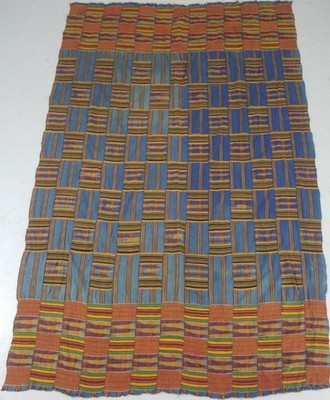 Vintage Ghana Kente Cloth Handwoven Patchwork Checkerboard Textile 71x45in