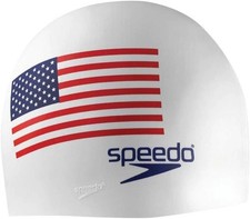 SPEEDO SILICONE FLAG Swim CAP One Size, White Flag, Unisex, Adult SV3 NEW