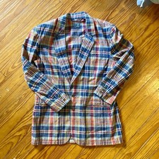 Vintage LizWear Women's Plaid Linen And Cotton Blazer Size 12