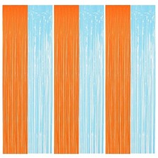 3 Pack Blue Orange Fringe Curtains Photo Backdrop for Graduation Birthday