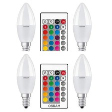 4er Pack OSRAM E14 LED Kerzenlampen + RGBW Farbwechsel dimmbar 2 x Fernbedienung