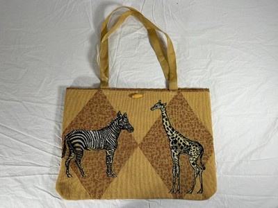 Gold Zebra + Giraffe Tapestry Tote bag Homemade Yellow Zoo African Animals Fun