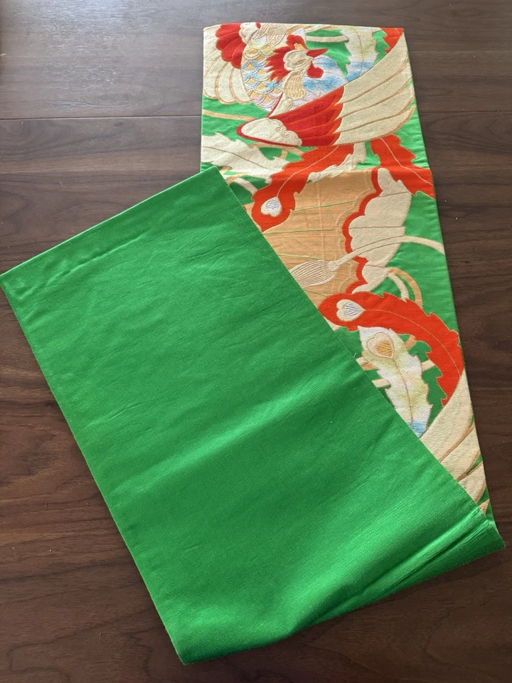 Corredor de mesa tradicional japonés Obi bordado Phoenix hecho a mano Foto 4 de 4