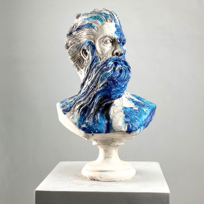Handgefertigte Poseidon Pop Art Skulptur, handbemalte moderne griechische...