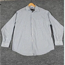 Geoffrey Beene Classic Fit Wrinkle Free Men's Dress Shirt Blue Check Sz 18 34/35