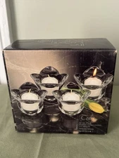 VTG Tuscany Lead Crystal Tulip Votive Holders Set Of 4 W/ Candles USA NOB