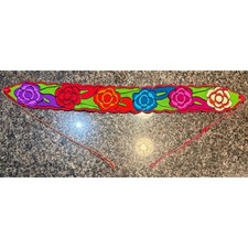 Mexican Floral Embroidered Sash Belt Red Boho Multi Color Folk Art Waist Tie