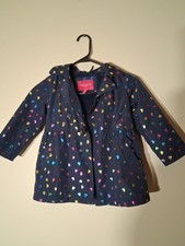 London Fog , Girls Rain Jacket, Quilted long sleeve With Multi Colored Hearts