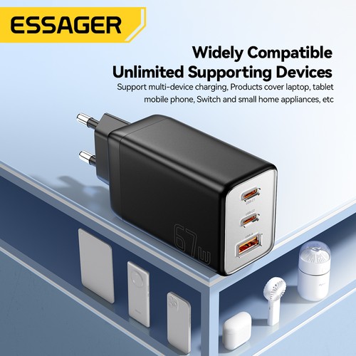 Essager 67W GaN USB Typ C Ladegerät PPS 65W Schnellladung für Laptop Ladegeräte Tablets - Bild 4 von 12