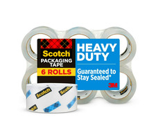 Scotch Heavy Duty Packaging Tape, 3" Core, Clear, 1.88" x 54.6 yds, 6 Rolls
