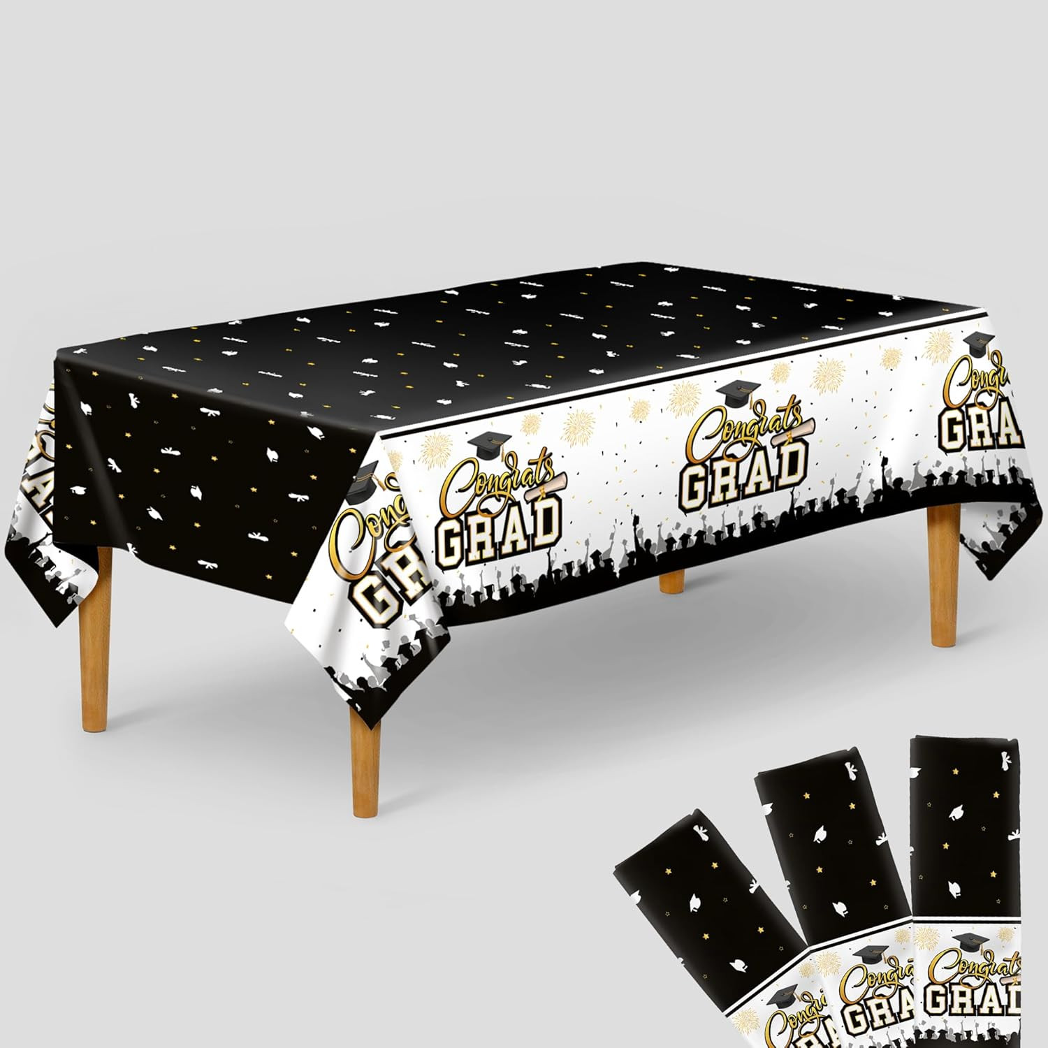, Black and Gold Graduation Tablecloth -108X54 Inch, Pack of