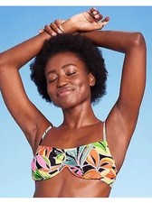 Women's Underwire Bralette Bikini Top - Wild Fable Tropical Print New XS