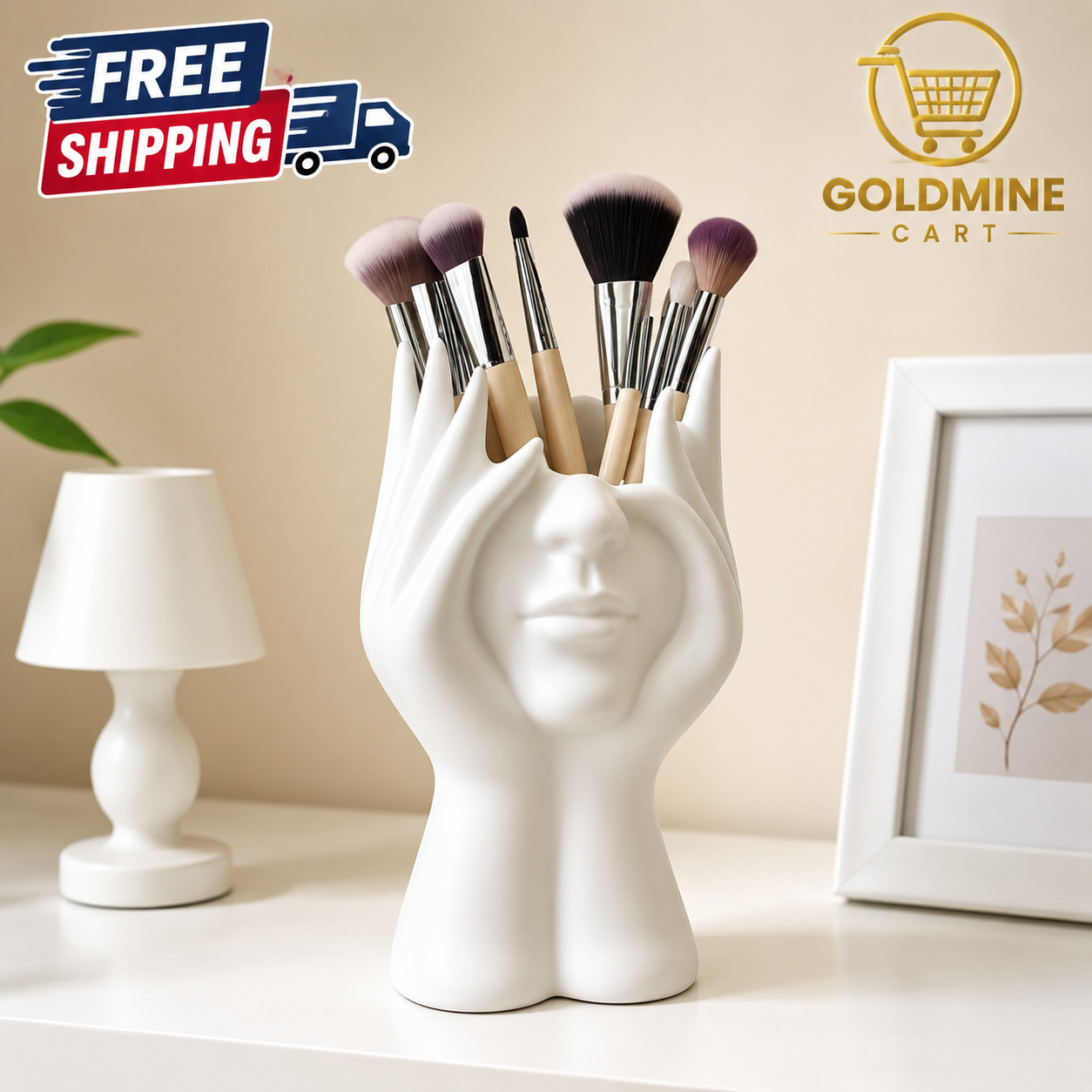 Creative Face Pen Holder Makeup Brush Holder Desk Organizer Home Office Decor