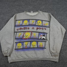 Vintage Looney Tunes Sweatshirt Mens 2XL Gray Fleece Crewneck Tweety Sylvester