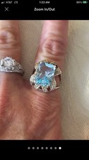 Sterling Silver Blue Gemstone Aquamarine Or Blue Topaz Designer Ring Size 8