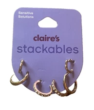 New Claire's Stackables 3 Pair Small Goldtone Hoop Pierced Earrings