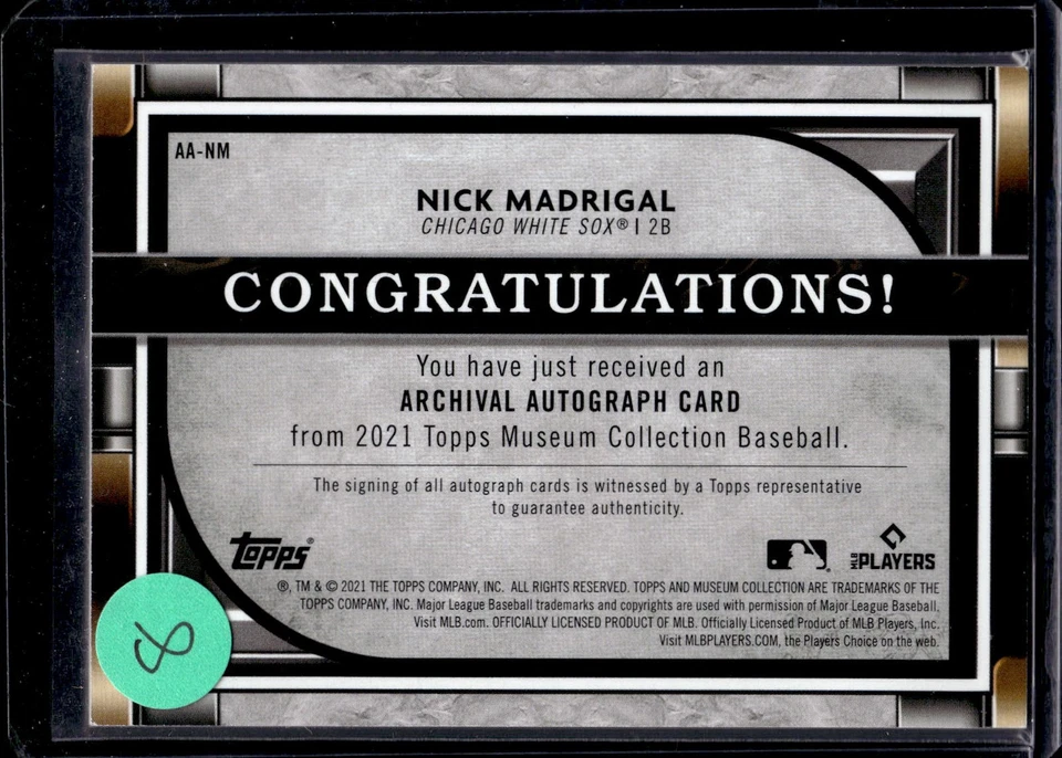2021 Topps Museum Collection #AA-NM Nick Madrigal Archival Autograph #/200 - Image 2 of 2