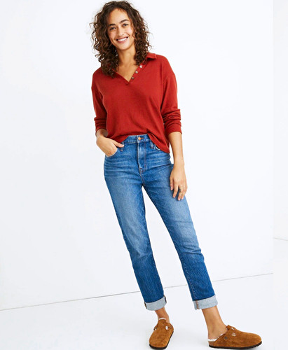 Madewell Women's High-Rise Slim Boyfriend Jeans Blue Medium Wash 5-Pocket