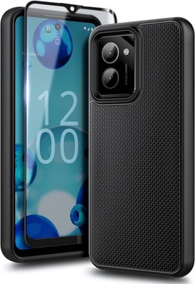 for HMD Vibe Phone Case with Tempered Glass Screen Protector, Full-Body Black 