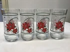4 Vintage Coca-Cola Glasses Frosted with Poinsettias Holiday Glasses