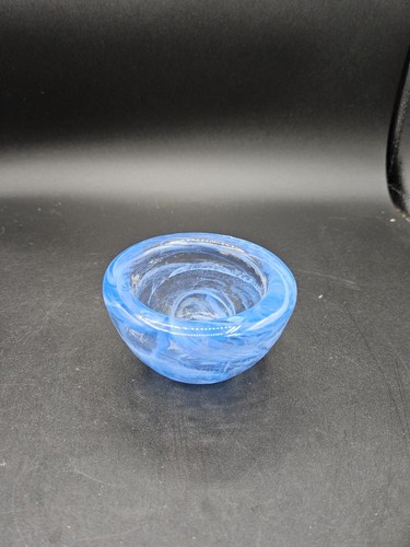VTG. Hadeland Glassverk  Clear Glass w/Blue Swirl Candle Votive Norway - Picture 2 of 6