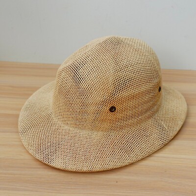 Vintage Brookstone Hat Tan Oat Mesh Safari Trilby Woven Helmet