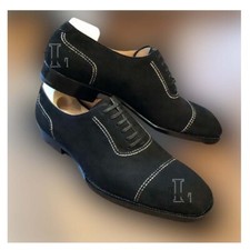Handmade Men's Black Cap Toe Suede Stylish Lace Up Shoes, Genuine Leather, Sale!