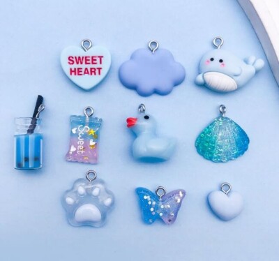 50Pcs blue cute paw resin mix Charm bracelet necklace Pendant DIY Jewelry  Making