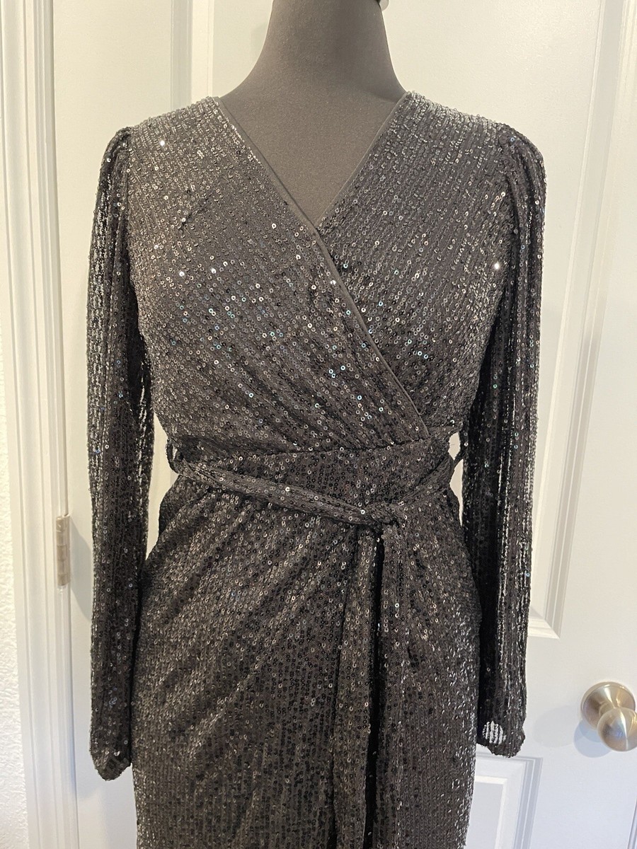 august sky sequin dress NWOT August Sky Women's Sequin Bodycon Puff Long Sleeve Evening Cocktail  Dress S