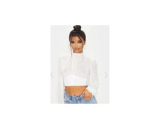 Prettylittlething Cream Mesh Hook Eye Underbust Blouse Cream Size US 2 NWT