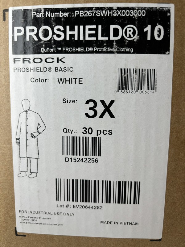 FROCK DuPont ProShield 10 Basic White Frock BRAND NEW Case of 30 - 3XL