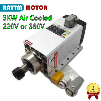  3KW 220V 380V Square Air Cooled Spindle Motor CNC Engraving 18000rpm 300Hz ER20