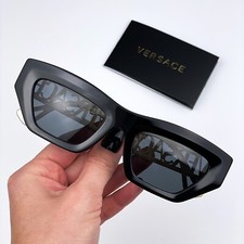 Versace Women Sunglasses Black Gold Grey VE4432U 90s Vintage Logo GB1/87 NEW