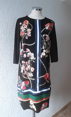 ZARA Basic Ethno Vintage Stretch Kleid mit Blumen S 36 38 M schwarz/bunt floral 