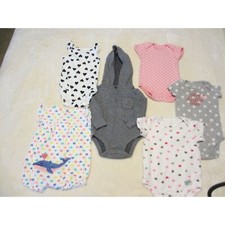 LOT OF 6 BABY GIRL BODYSUITS, 5 SHORT SLEEVED, 1 HOODIE, LONG SLEEVED 3 MONTHS