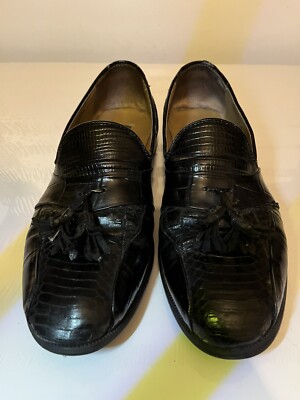 Stacy Adams Snake Skin & Leather Tassel Slip On Loafers Black Sz 10.5 M Stacy Adams Snakeskin Leather Tassel Loafers Size 10.5 M  main image 2