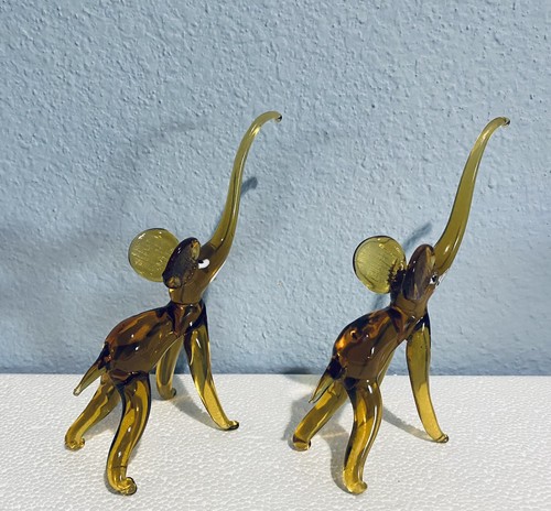 Vintage mundgeblasene Glas Elefant Figuren Bernstein 6" groß Kunstglas - Bild 8 von 11